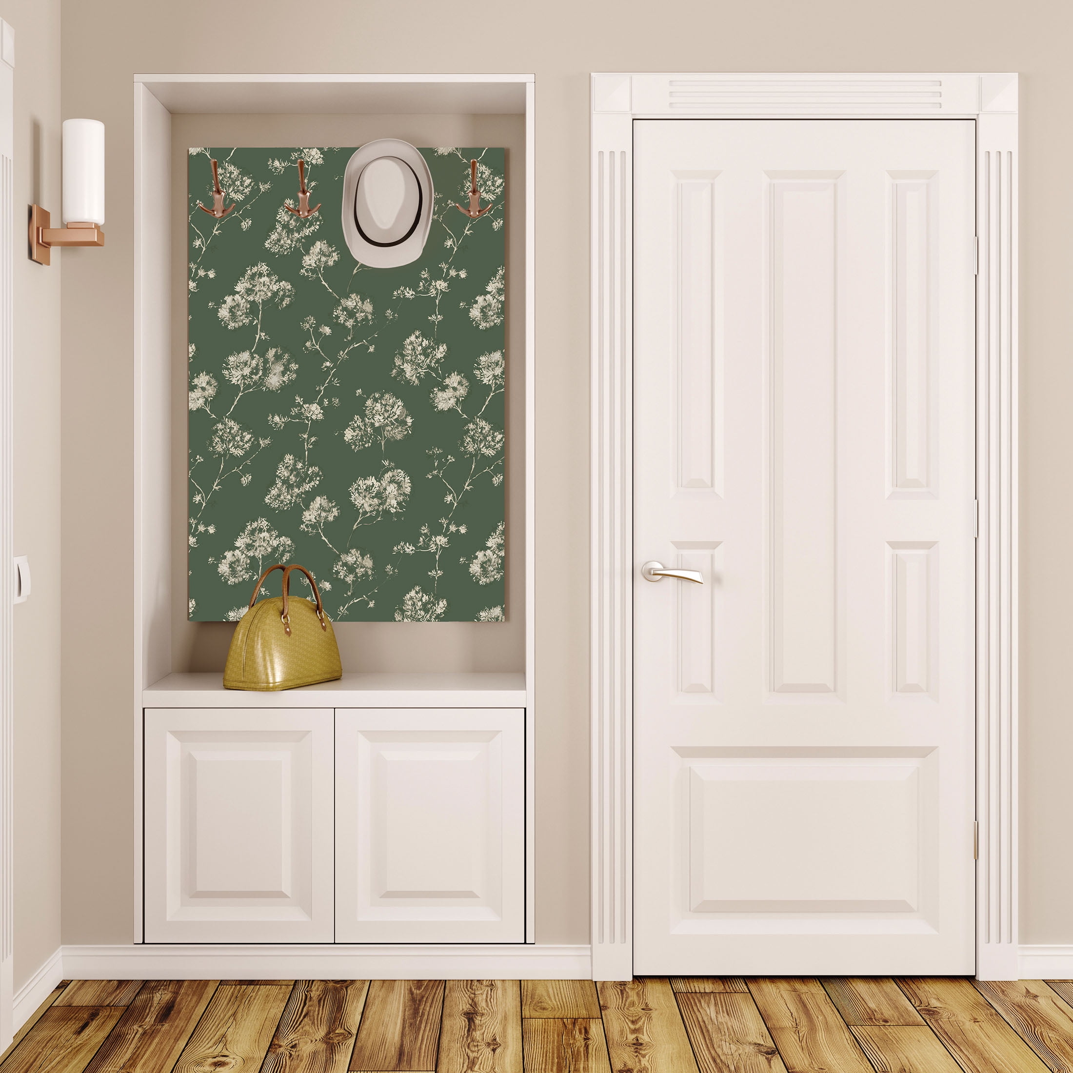 (2 pack) Mainstays Sage Green Bleached Floral, Peel and Stick Wallpaper 13.35 sq. ft.