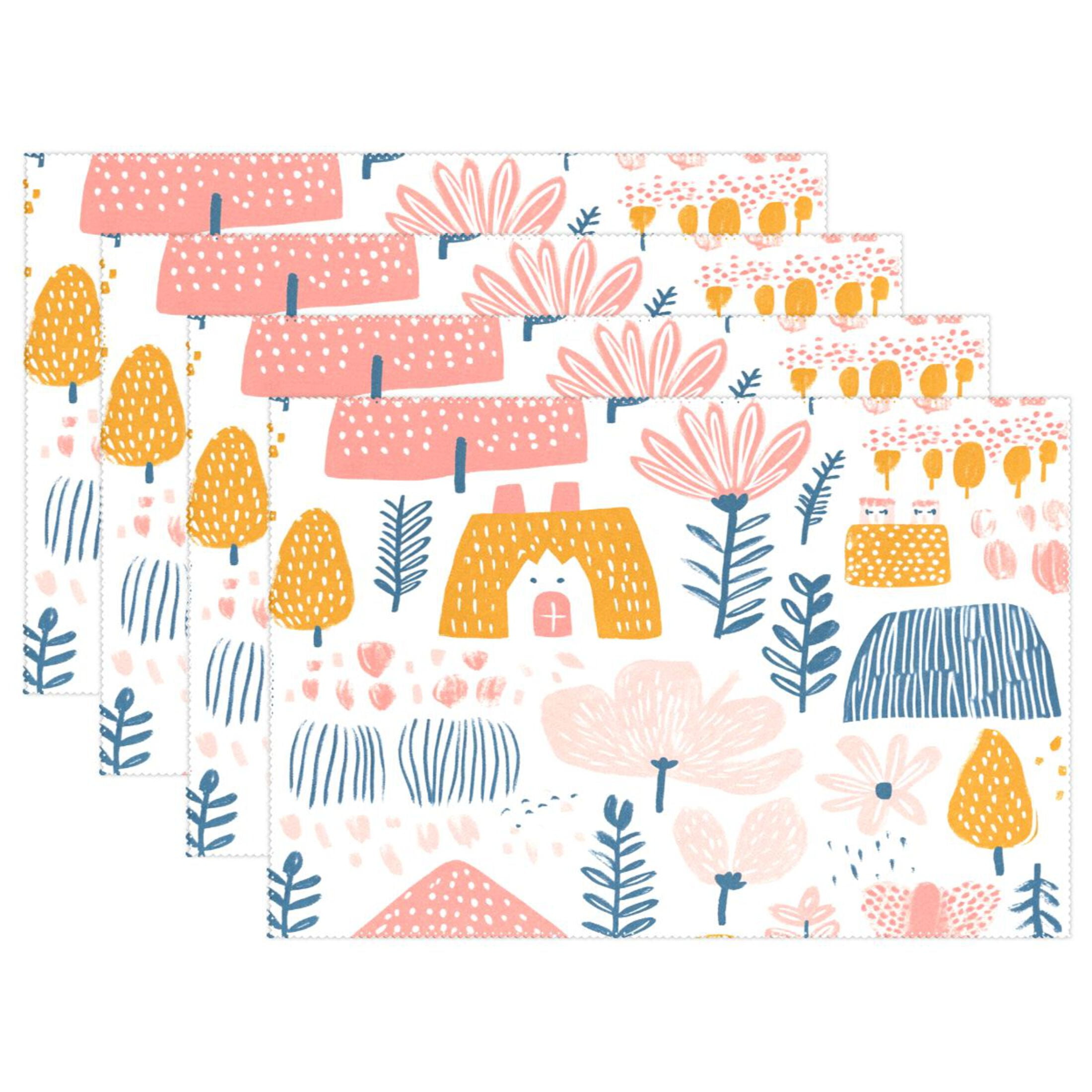 Sketch Pattern 6-Piece 12x18in Durable Place Mats, Heat-Proof and Non-Slip