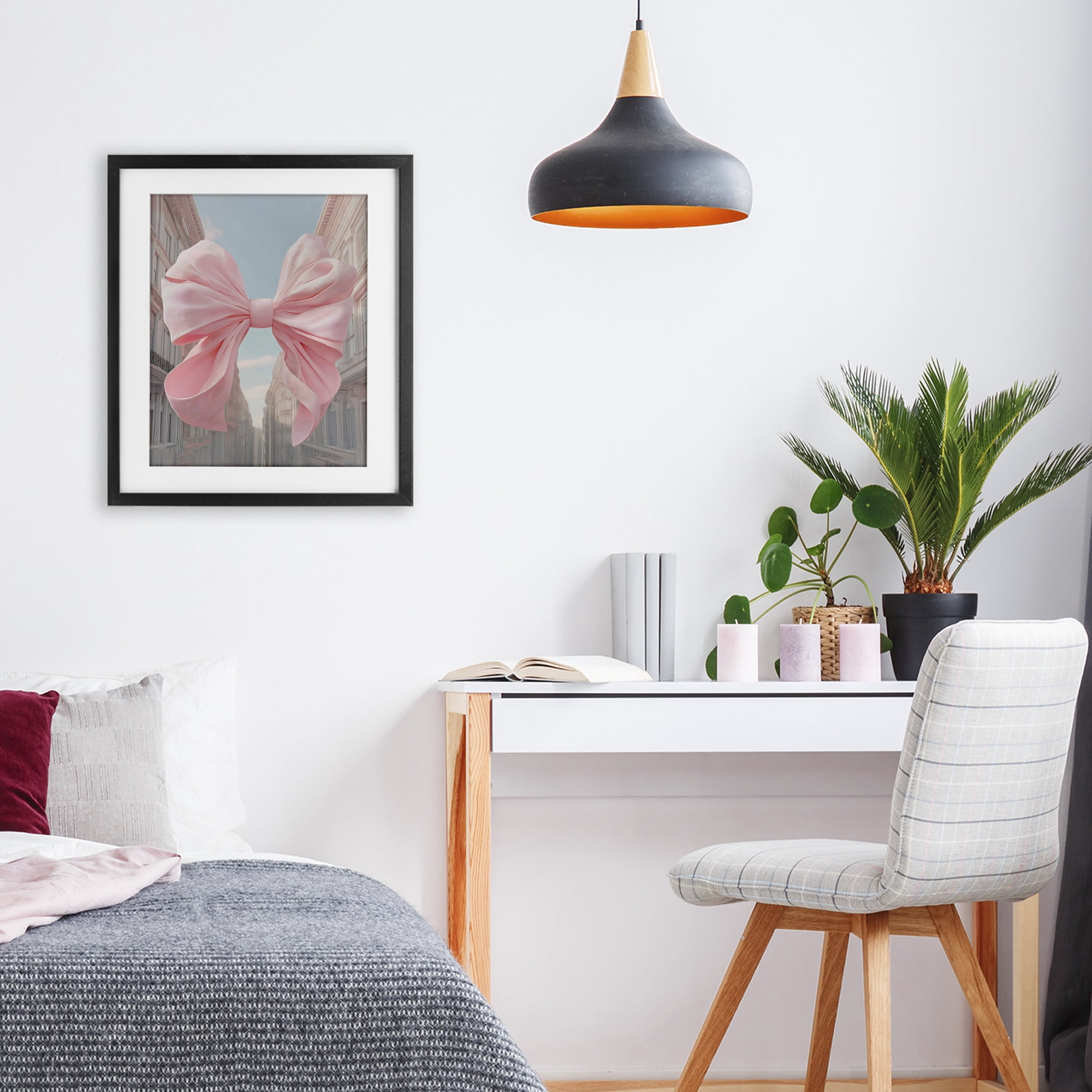 Stupell Industries Pink Bow over City Street Black Framed Print Under Glass, design by The Prints Vibe