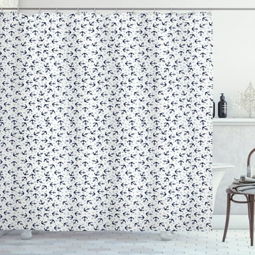 Ambesonne Anchor Shower Curtain, Dark Blue Marine, 69"Wx70"L, Dark Blue Pale Blue Grey