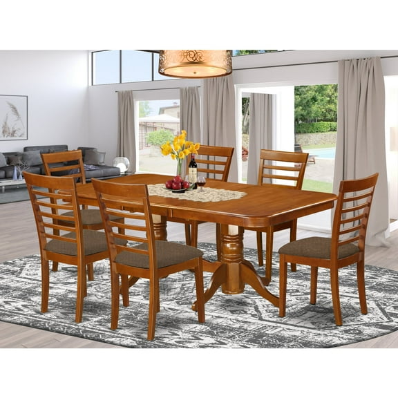 East West Furniture 7 Piece Dining Table Set- a Rectangle Dining Room Table and 6 Wood Seat Chairs, Saddle Brown (Seat Options) NAML7-SBR-C