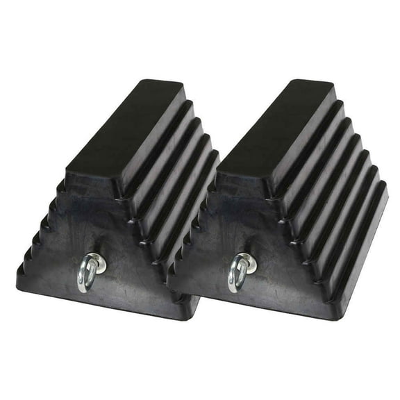 9-1/4" Rubber Double-Sided Wheel Chock with Eye Bolt - 2 Pack
