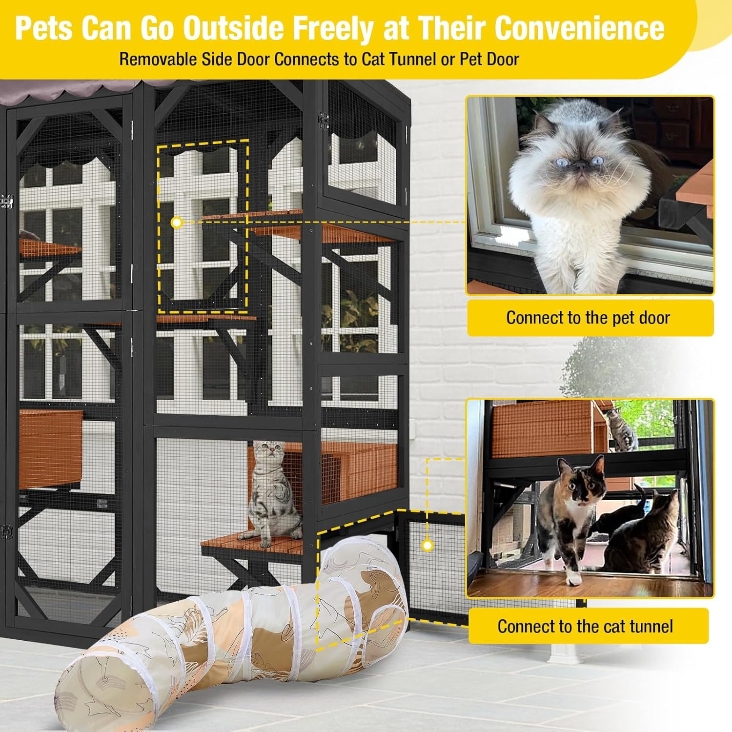 Aivituvin Catio Outdoor Cat Enclosure Large Wooden Cat Cage Condo Playpen for Multiple Cats Waterproof Cover for Indoor Outdoor (Black)