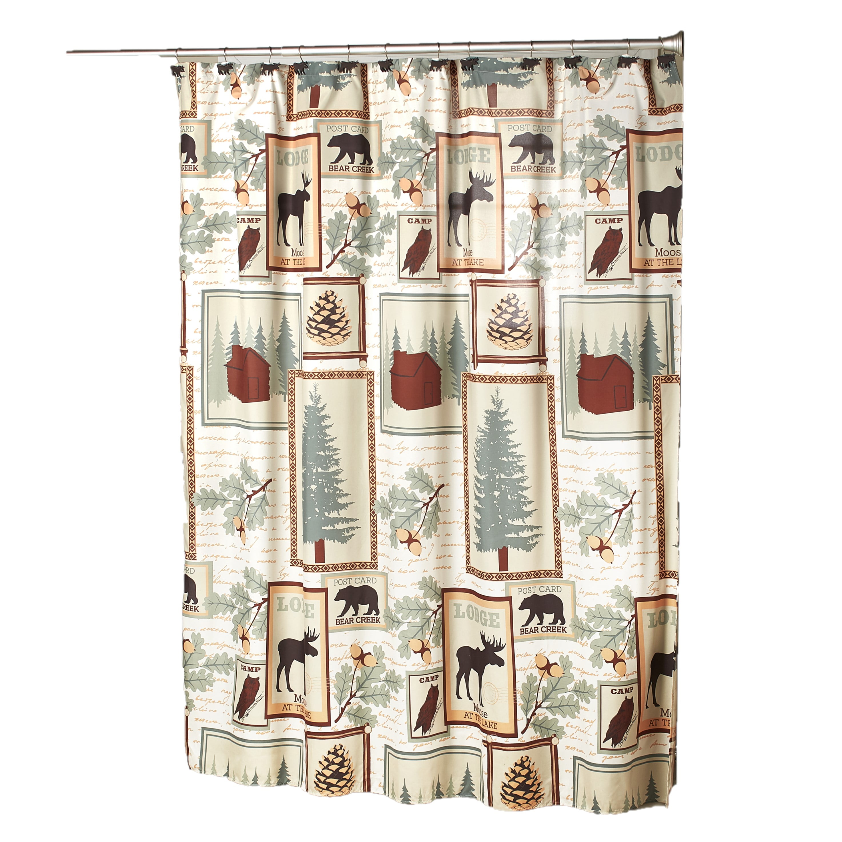 Camping Fabric Shower Curtain 70x72 Lodge Cabin Woods Woodland Northwoods Bear 