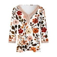 thumbnail image 4 of CYMMPU Tunic Tops 3/4 Sleeve Lace V Neck Loose Fit Spring Tops Flower Pattern Blouses for Women Dressy Casual Summer Fashion Shirts Business Elegant Work Topss Orange L, 4 of 5