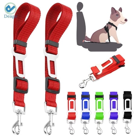 Deago 2 Packs Adjustable Pet Dog Cat Car Seat Belt Safety Leads Vehicle Seatbelt Harness Leashes (Red)
