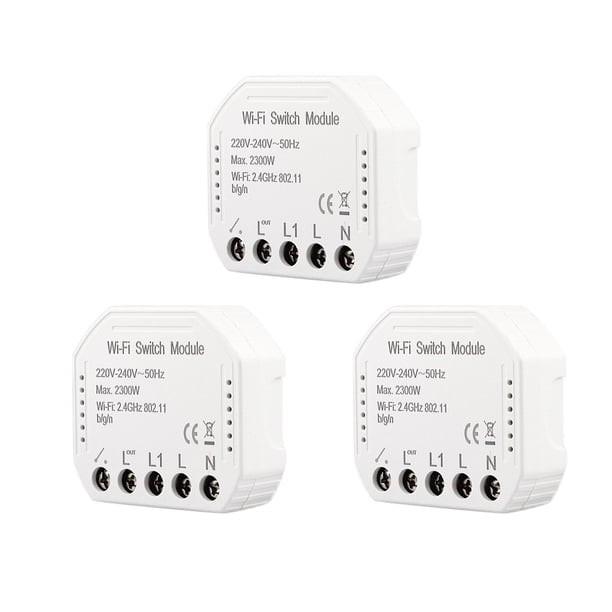Módulo de interruptor Interruptor de relé inteligente WiFi Luz para el hogar Módulo de control remoto inalámbrico de 2 vías y 1 banda, 3 piezas Inevent EL001879-03B