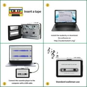 Reshow Cassette Player – Portable Tape Player Captures MP3 Audio Music via USB – Compatible with Laptops and Personal Computers – Convert Walkman Tape Cassettes to iPod Format (Black)