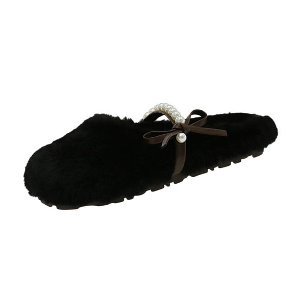 Wensltd Fuzzy Slippers for Women Fashion Bow Winter Thick Sole Home Shoes Cozy Warm Slippers Multicolor