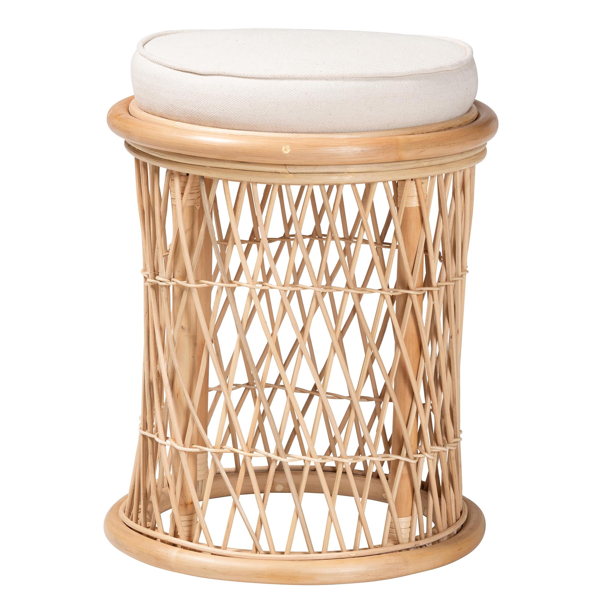 bali & pari Junius Boho Ottoman Footstool, Natural Rattan, Natural