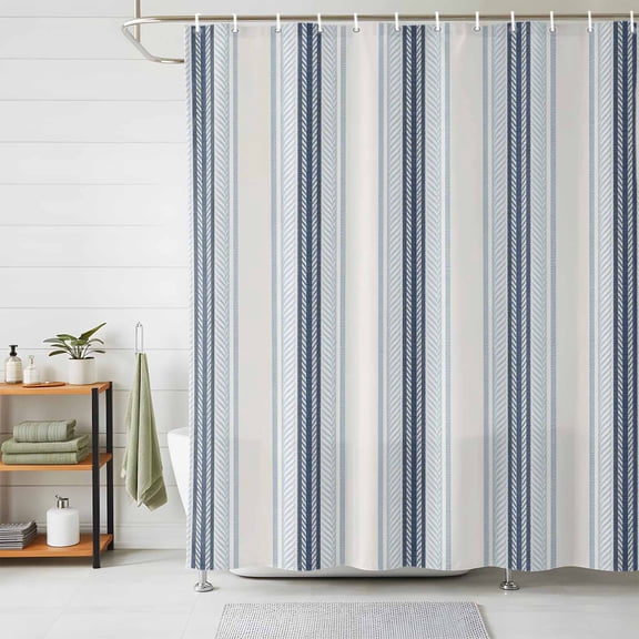 Shower Curtains for Bathroom, Blue Beige Waterproof Fabric Shower Curtain, Modern Abstract Gradient Vertical Stripes Decorative Bathroom Curtain for Bathtub, 66"x72", No Hooks Included