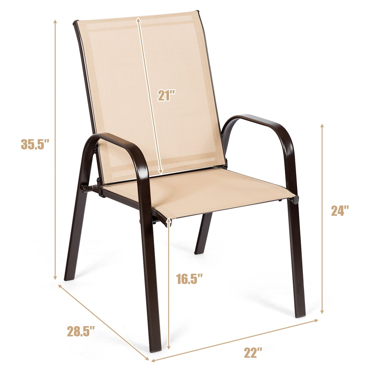 Costway 4PCS Patio Chairs Dining Chair Garden Deck Yard W/Armrest Beige