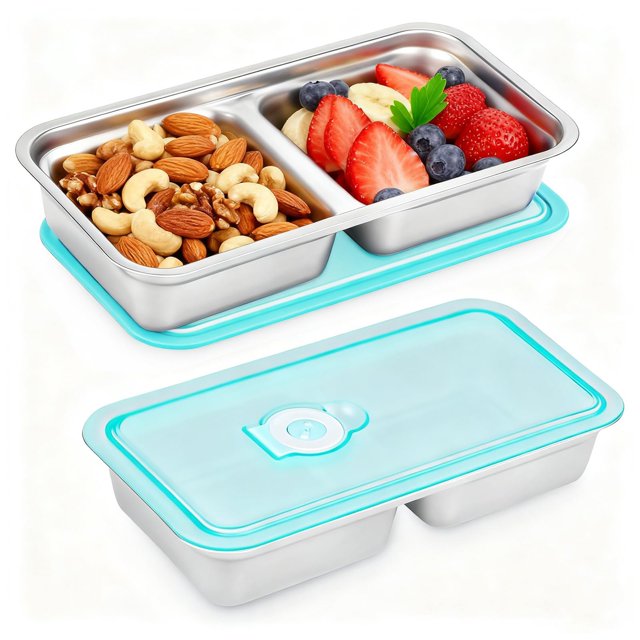 Stainless Steel Food Storage Box, Stainless Snack Containers Stainless Snack Containers with Lids Lunch Box Containers for Travel, a Two-Compartment Stainless Steel Box, with a Lid