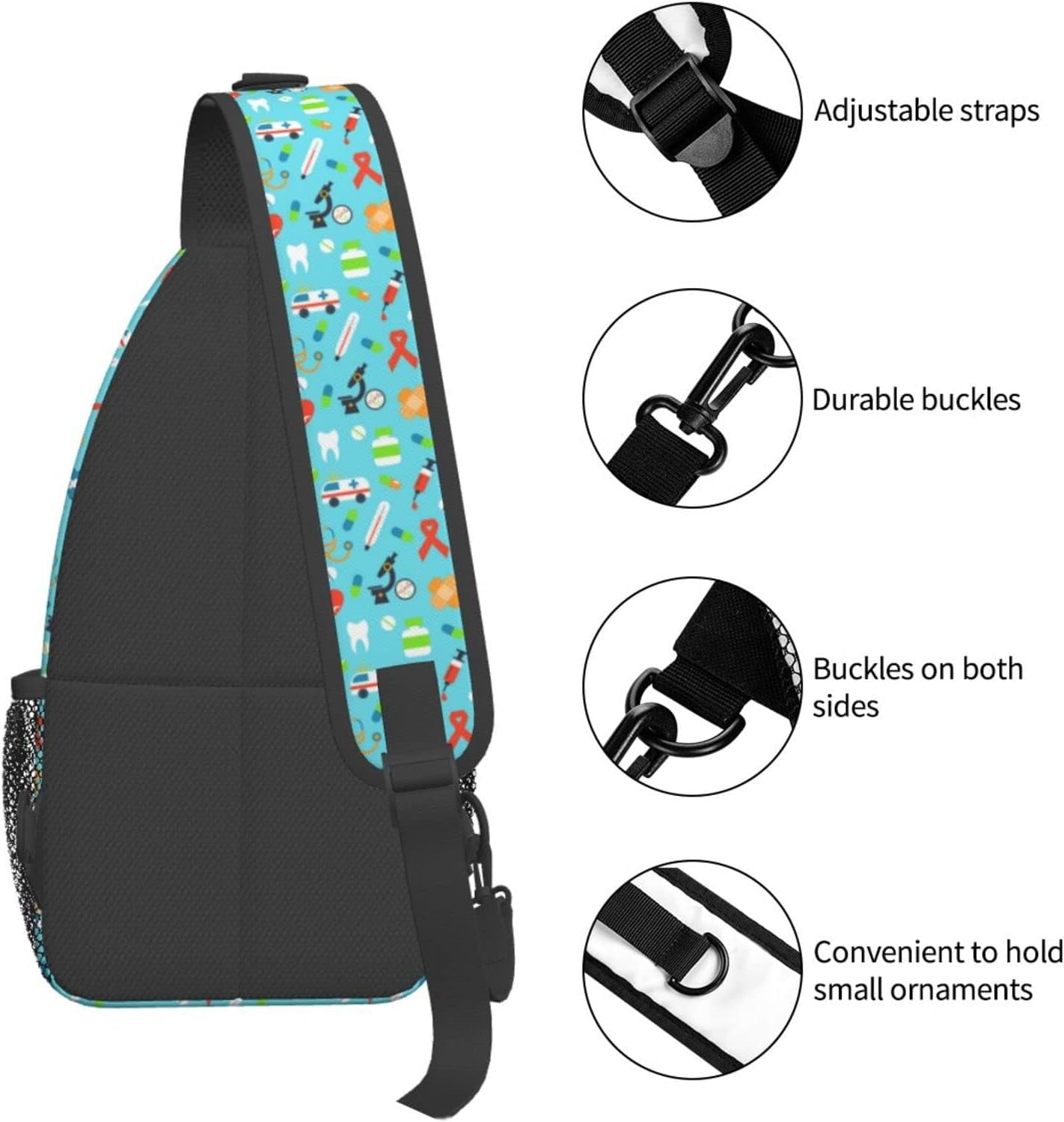 Nursing Theme Pattern Sling Bag Crossbody Hiking Travel Chest Bags Backpack Shoulder Daypack for Women Men