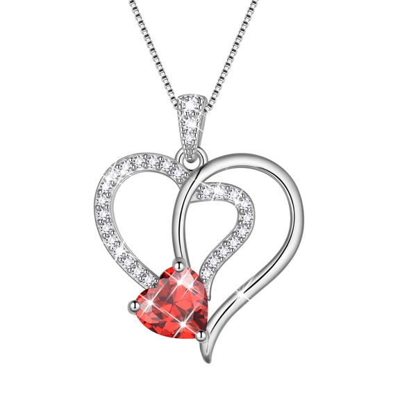 Fasjewly 18K White Gold Plated Heart Necklace for Women,CZ Heart January Garnet Birthstone Pendant Jewelry Gifts for Wife Mom Girlfriend,Valentine’s Day Mother’s Day Birthday Anniversary Gift