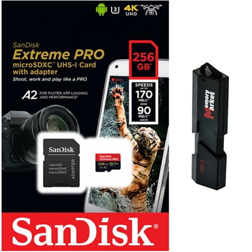 SanDisk Extreme Pro GB MicroSD XC Class  UHS I Mobile Memory Card for  Go Pro Camera Hero 7 & 8 with USB 3.0 MemoryMarket Dual Slot MicroSD & SD
