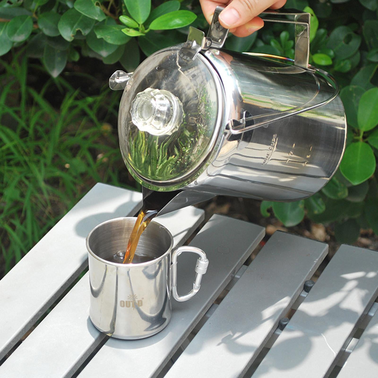 APOXCON Camping Coffee Percolator Pot 304 Stainless Steel for Coffee Making Outdoor Traveling Campfire Stovetop Fast Brew Kettle 9 Cups