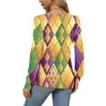 thumbnail image 5 of Mardi Gras Shirts for Women Mask Print Glitter Long Sleeve Tops Carnival Crew Neck Holiday Tunic Tops Gold 3XL, 5 of 5