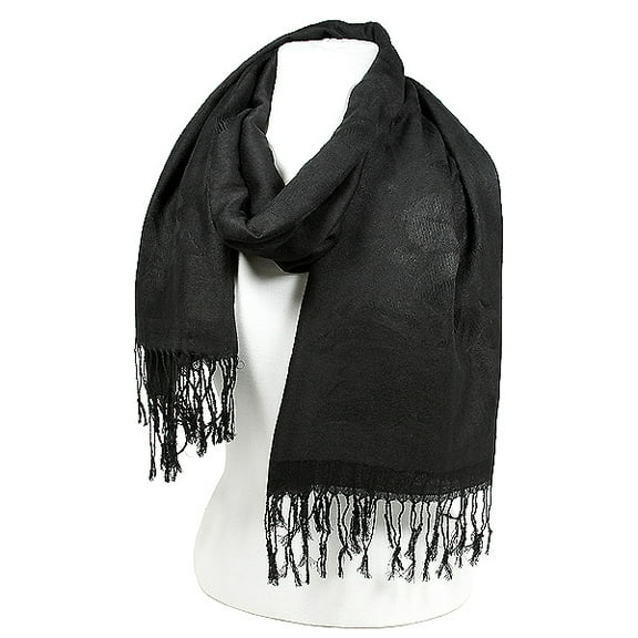 Scarf - Floral Print Shawl - Black - SF-SSF26048BK