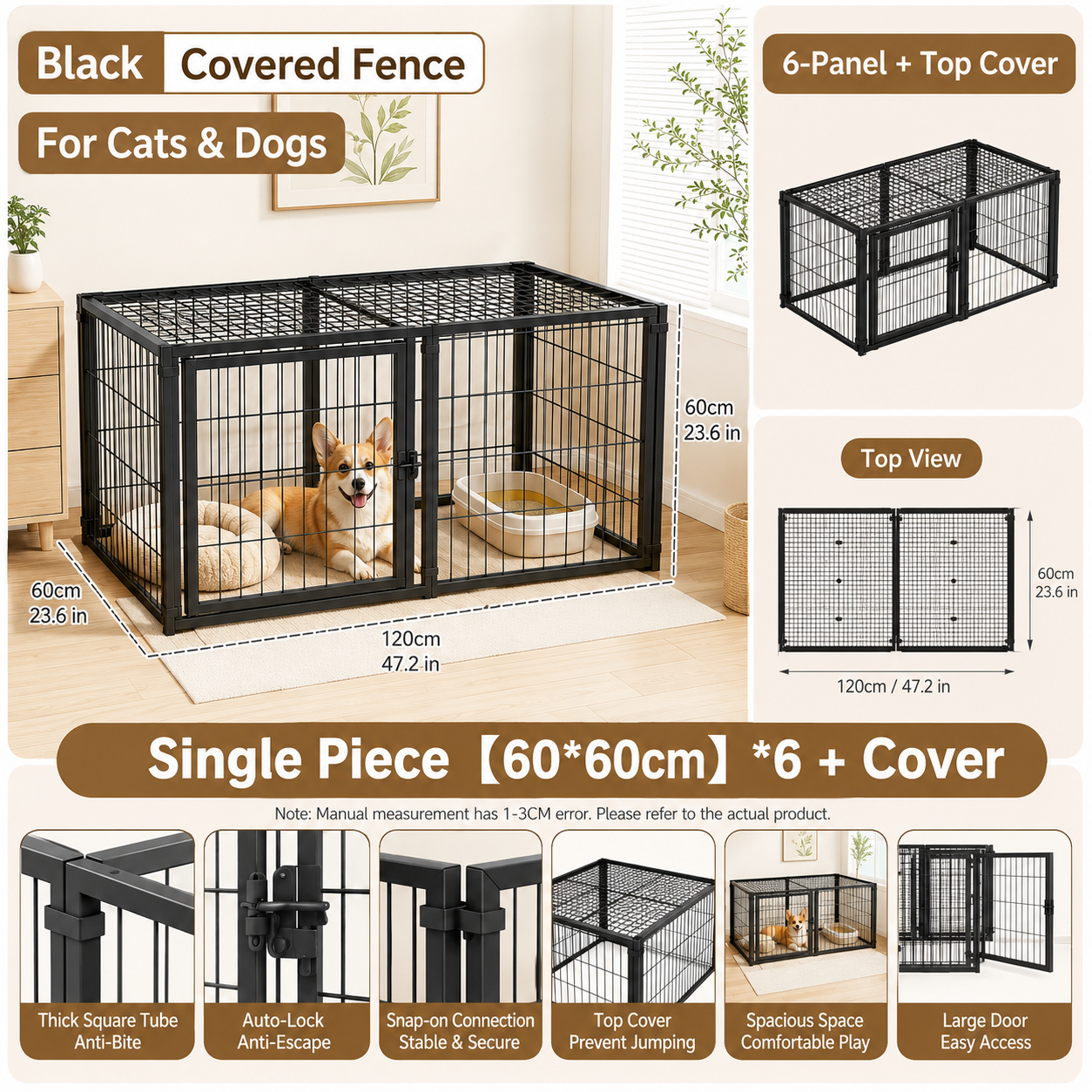 JaxSteam 48" Dog Cage Playpen with Top Cover, Black photo 4