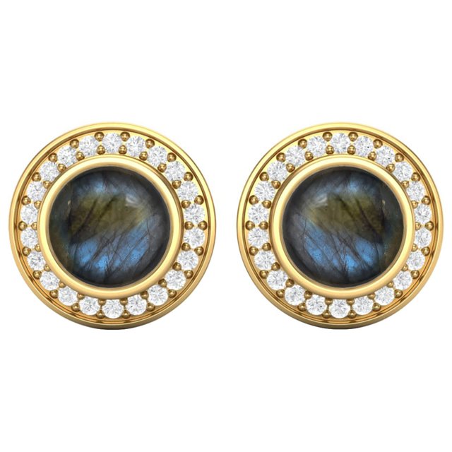 7mm Forme Ronde Labradorite 925 Argent Argent Vermeil Solitaire Femmes Mariage Boucles d'Oreilles