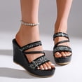 thumbnail image 3 of Women's Sequined Slip on Platform Wedge Sandals Summer Fashion Open Toe Dress Beach Slides Indoor Outdoor Comfortable Slippers Shoes Black Size 8, 3 of 6