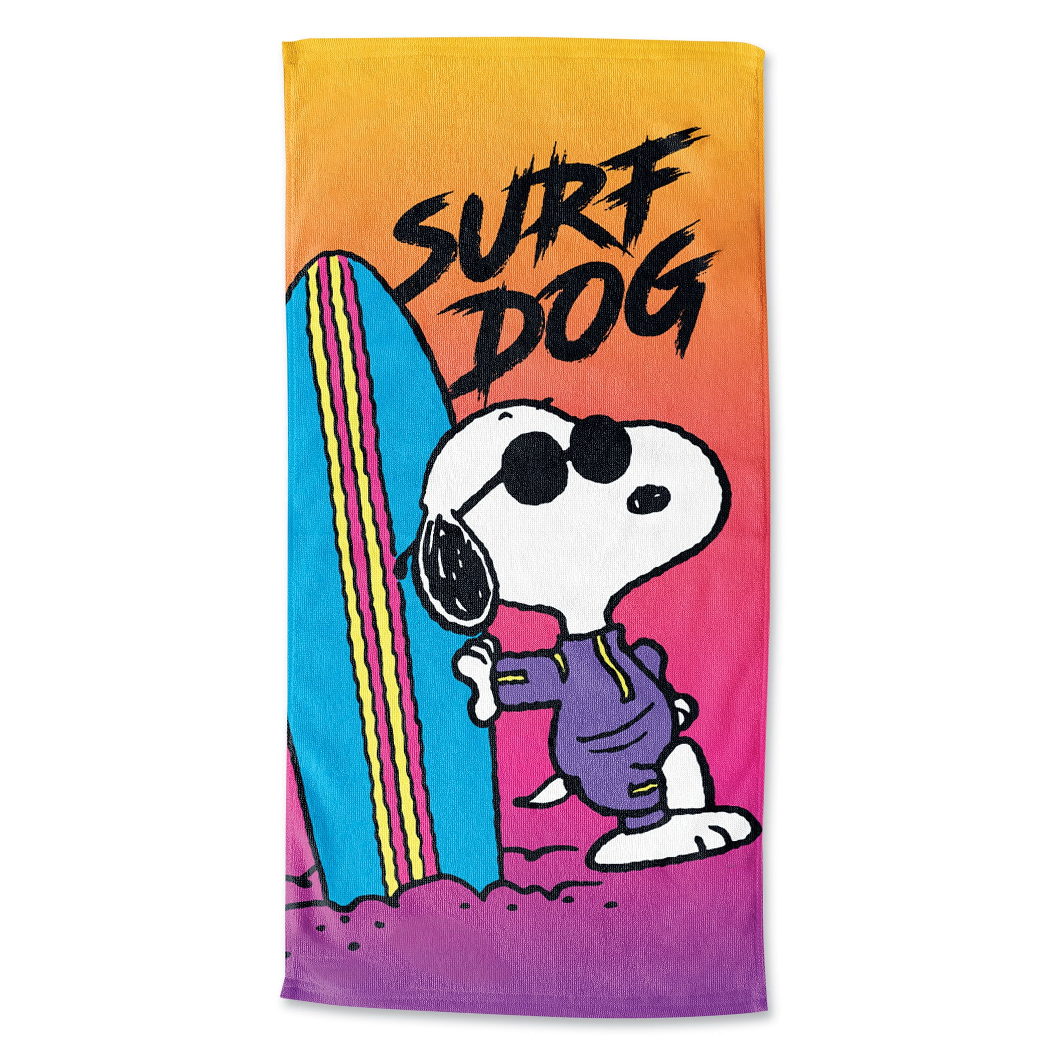 Peanuts Joe Cool Surf Dog 5-Foot Beach & Pool Towel - Oversized, For Adults - Camping Towel - Cotton, Polyester - Super Soft, Absorbent