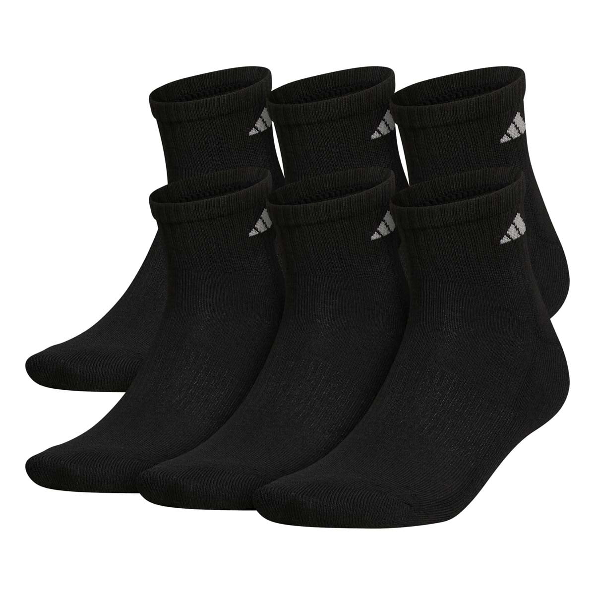 Adidas Men's Athletic Cushioned Quarter Socks - 6 Pack, Black/Aluminum 2, Large (Shoe Size 6-12)