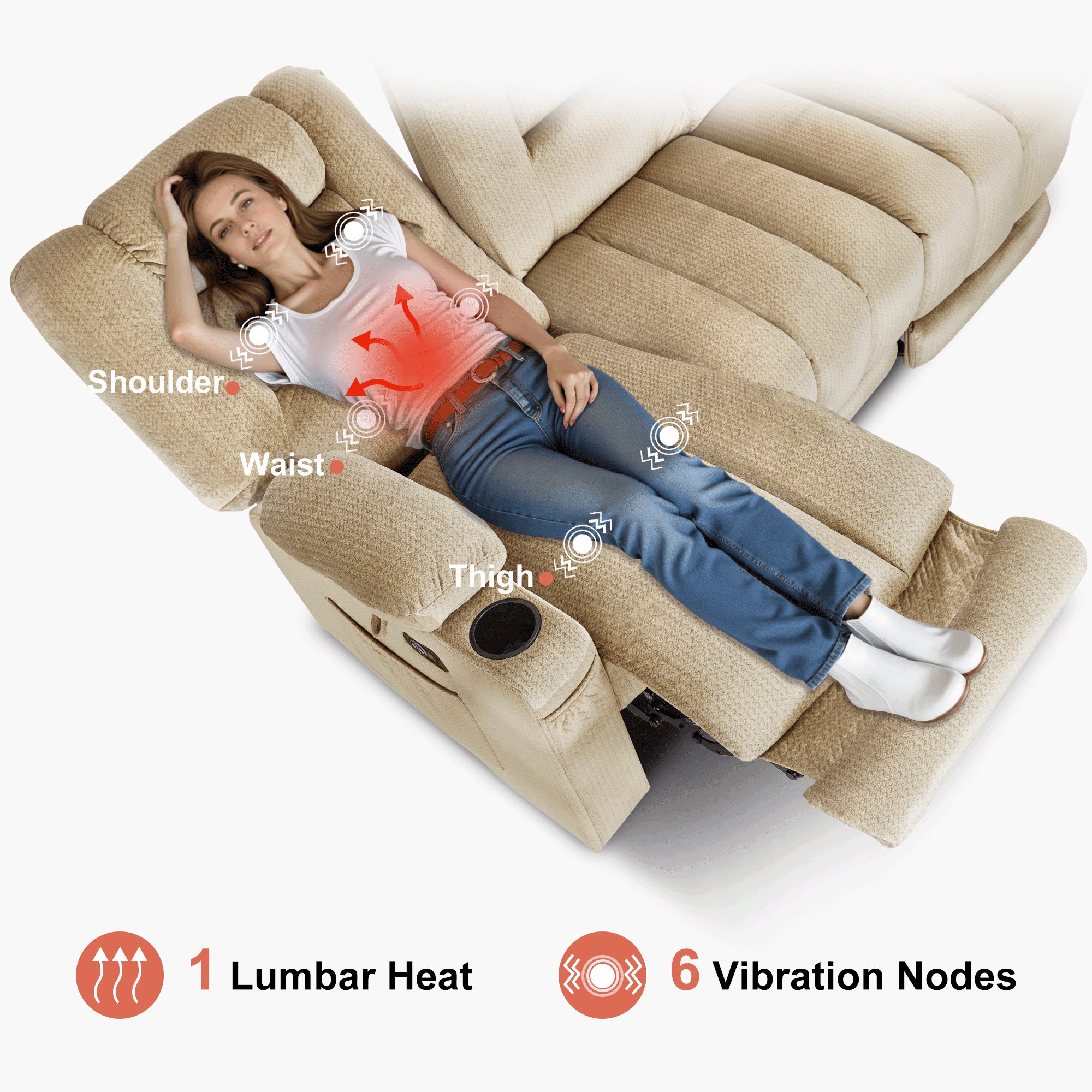 MCombo 3 Seater Zero Gravity Power Reclining Sofa for Living Room, Fabric, Beige