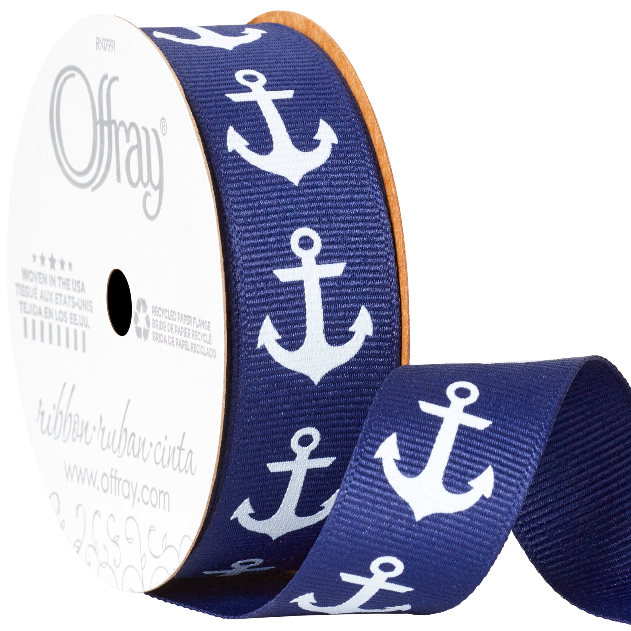 Offray Ribbon, Navy 7/8 inch Grosgrain Polyester Ribbon, 9 feet