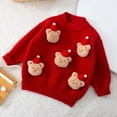 thumbnail image 2 of Staki Toddler Girl Christmas Sweater Toddler Baby Boy Sweater Christmas Pompoms Embroidery Knit Sweatshirts Tops Pullover Fall Winter Clothes(Red,3-4 Years), 2 of 8