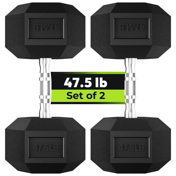 Hex Dumbbell Rubber Encased Dumbbell Strength Training Hex Dumbbell, Hand Weight For Workout & Exercise/Pair of 47.5LB