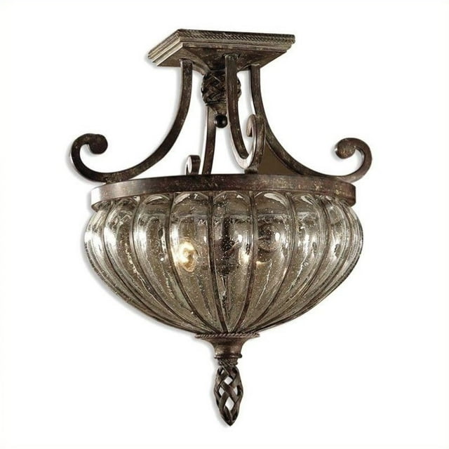 Bowery Hill 2 Light Glass Semi Flush Mount in Antique Saddle
