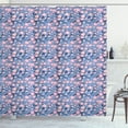 thumbnail image 1 of Cherry Blossom Shower Curtain, Art Deco Fish Scale Pattern Cherry Flowers and Climbing Bean Plant, Fabric Bathroom Set with Hooks, 69W X 70L Inches, Pink and Violet Blue, by Ambesonne, 1 of 3
