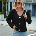 thumbnail image 4 of Women'S Long Sleeve Cropped Knit Cardigan 2025 Casual Button Down Crochet Sweater Tops with Pockets Black S, 4 of 7