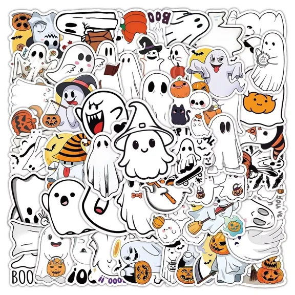 50Pcs Cartoon Ghost Stickers Decals Spooky Trick Treat Party Gift Free Shipping!