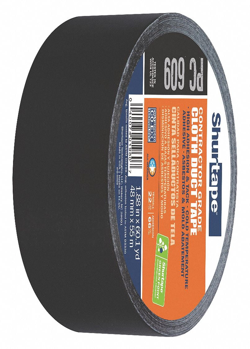 Shurtape Duct Tape,Black,1 7/8 in x 60 yd,9 mil  PC 609