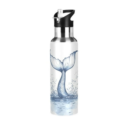 

ALAZA Mermaid Tail Water Bottle Insulated Flask Stainless Steel Straw Lid 20 oz