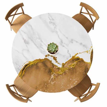 Round Fitted Tablecloth with Elastic Brown Marble Tablecloths Waterproof Oil Proof White Modern Abstract Art Luxury Table Cover for Kitchen Dinner Party Picnic Fits Tables up to 36 - 44 Diameter