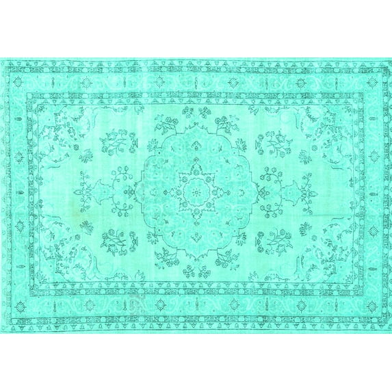 Ahgly Company Indoor Rectangle Persian Turquoise Blue Traditional Area Rugs, 4' x 6'