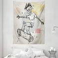 thumbnail image 1 of Skull Tapestry, Punk Rocker Skeleton Boy on a Skateboard Skiing with Abstract Background, Wall Hanging for Bedroom Living Room Dorm Decor, 60W X 80L Inches, Pale Grey and Cream, by Ambesonne, 1 of 2