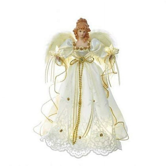 Kurt Adler 14-Inch Battery-Operated Ivory and Gold LED Angel Treetop