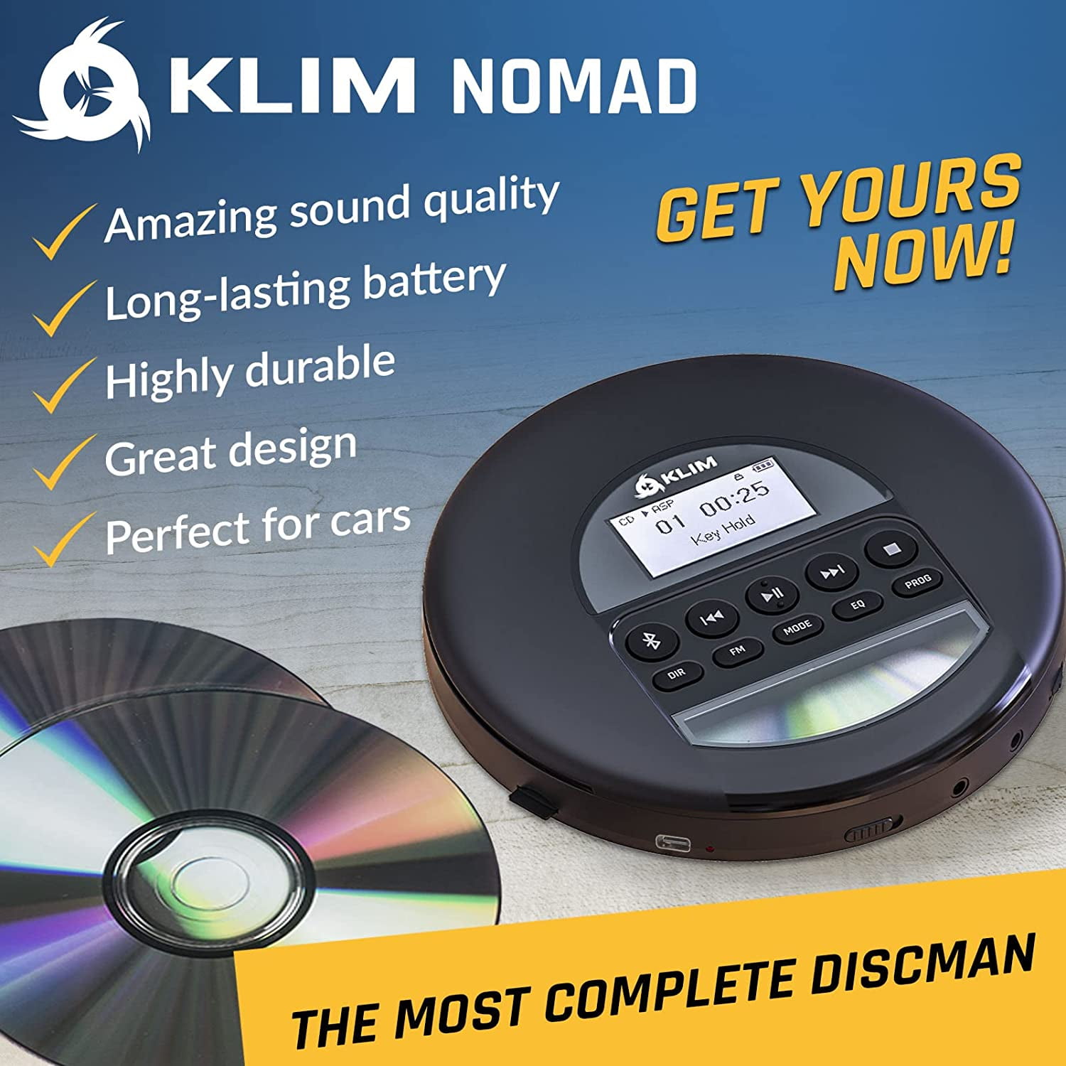 Restored KLIM Nomad Portable CD Player Walkman with Long Lasting Battery Includes Headphones Radio FM (Refurbished)