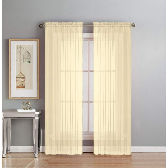 Interior Trends 2 Piece Fully Stitched Sheer Voile Window Panel Curtain Drape Set (95"" Long Beige)