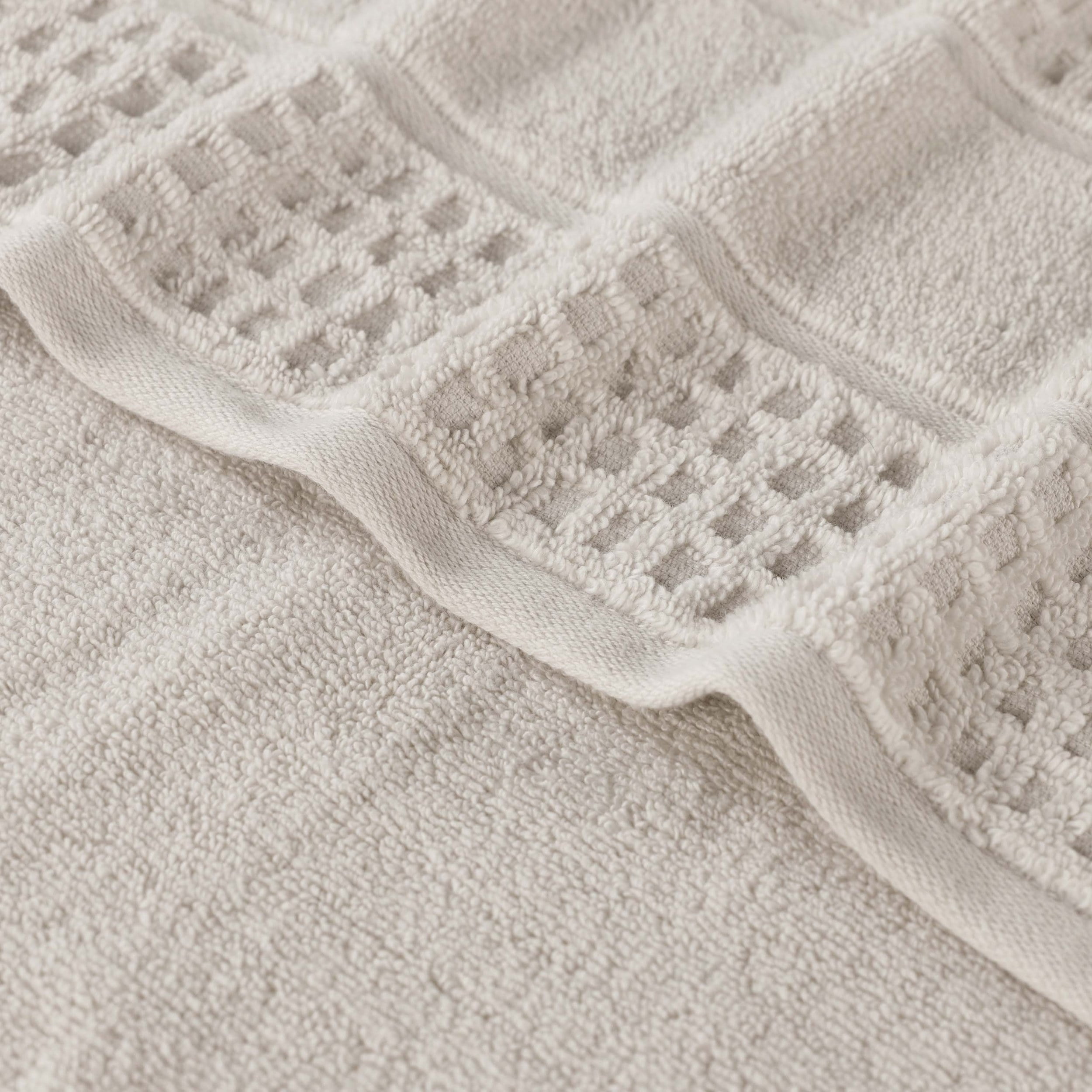 Superior Zero Twist 6-Piece Cotton Hand Towel Set, Waffle Border Ultra Doft Quick Dry Towels, Stone