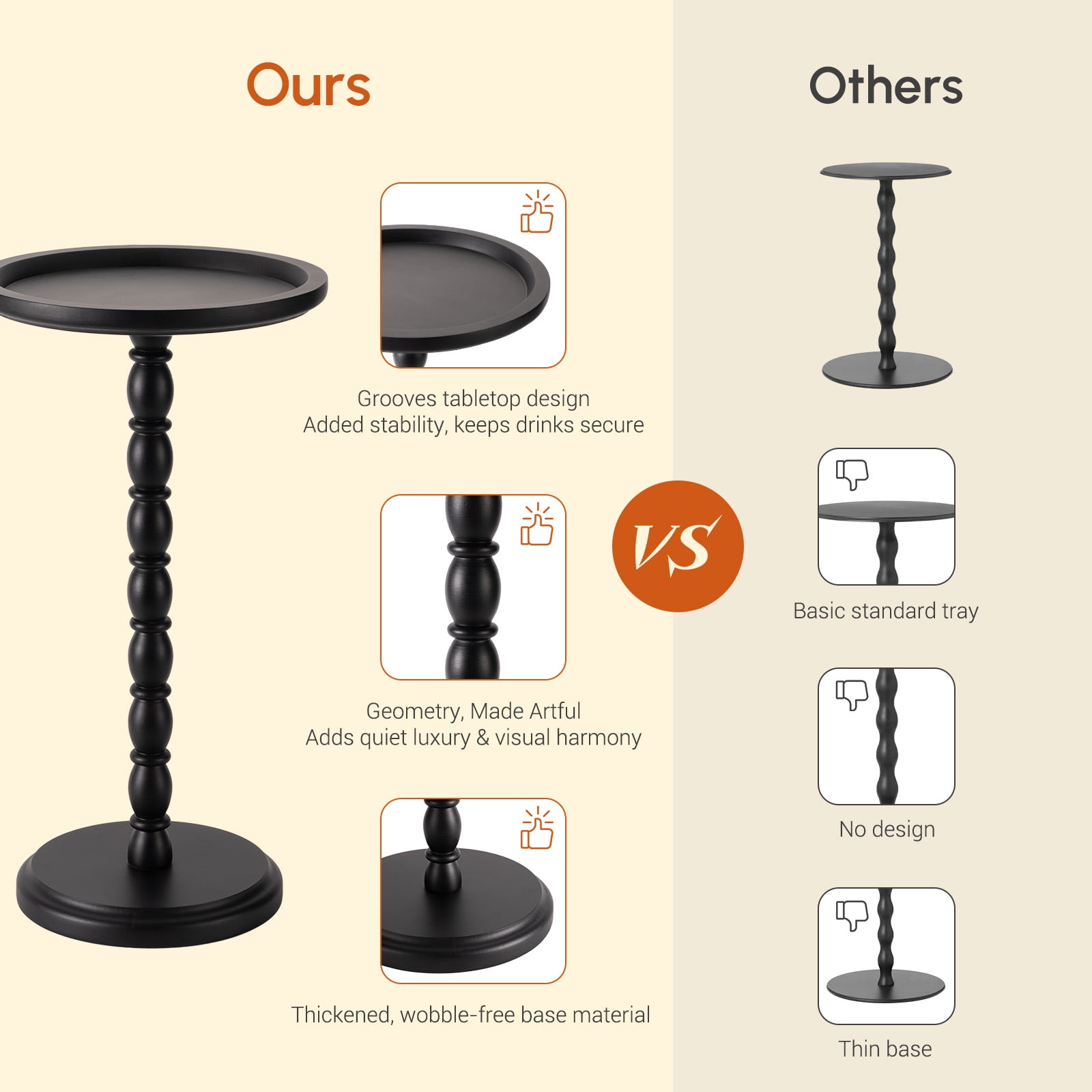 Hearthlight Home Round Side Table, Small Drink Table End Table with Solid Wood Leg for Living Room Bedroom Office,Black,12inch