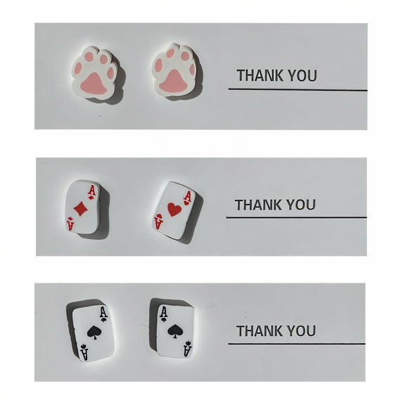 DESIGNICE 3Pairs Stud Earrings,Silver Plated Earring Pack,Ace of Hearts Dangle Earrings for Women,Style1