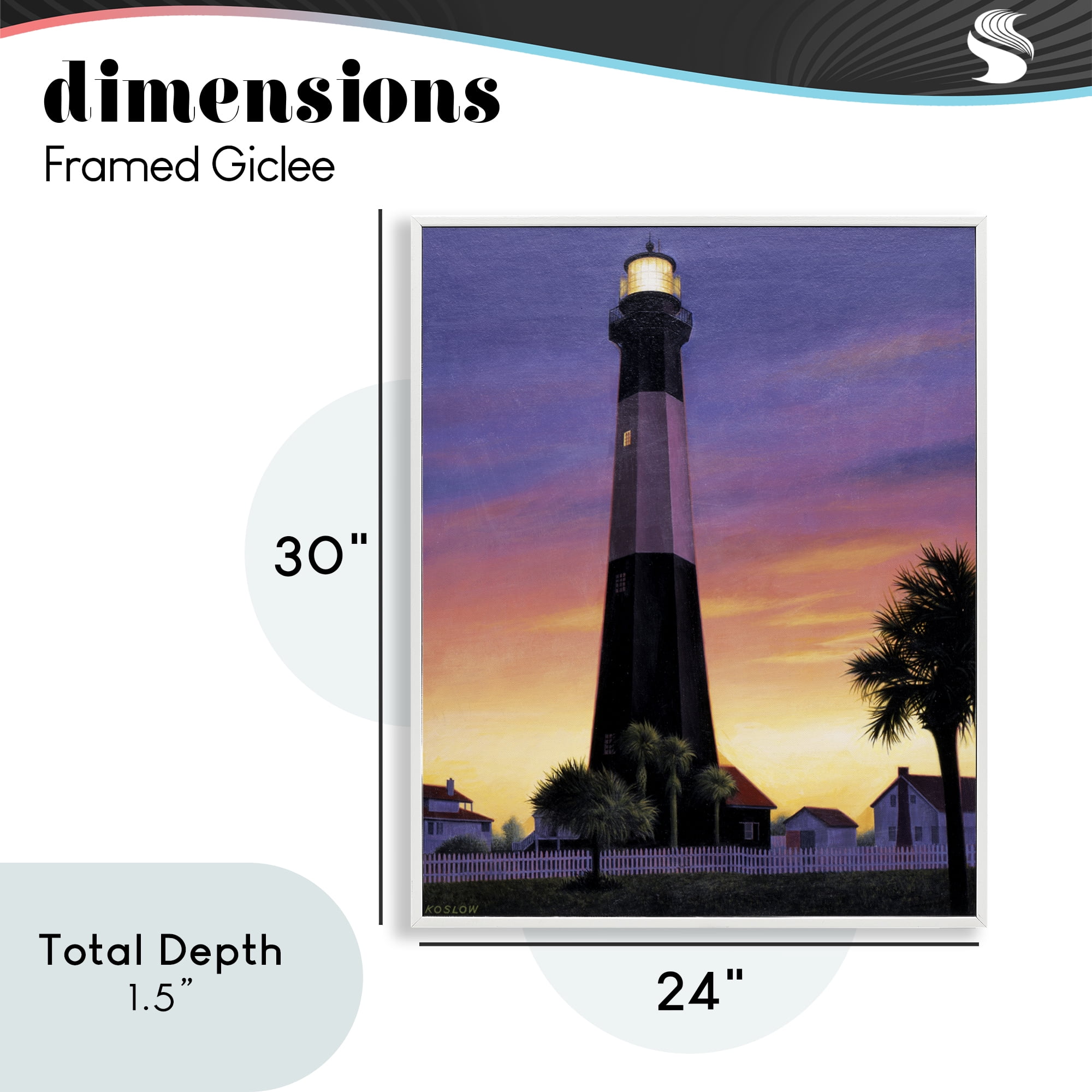 Georgia Tybee Island Lighthouse White Framed Giclee Art, design by Wind River Studios