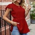 thumbnail image 7 of Mittory Women's Peplum Tops Tie Flutter Short Sleeve Blouse Eyelet Peasant Lace Top, 7 of 7
