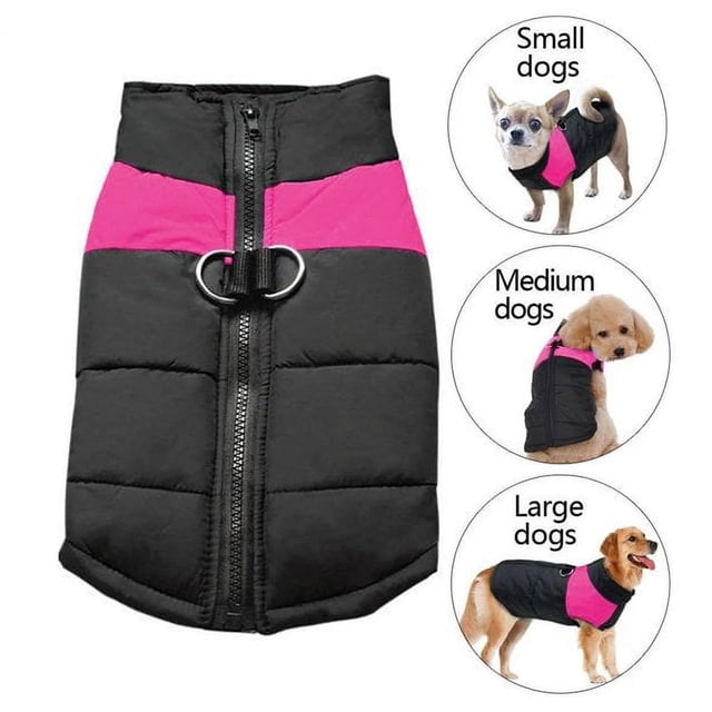 Fleece Hoodie, Windproof Waterproof Coat, Winter Warm Jacket, Cold Weather Pet Apparel Clothes Vest for Small Medium Large Dogs Pink